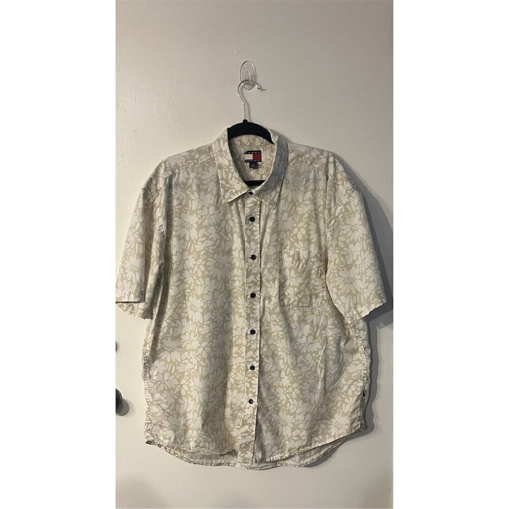 Tommy Hilfiger Men's XL Beige Floral ‎ Short Sleeve Button-Up Shirt